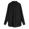 Eam kadın siyah çizgili büyük boy bluz yeni yaka uzun kollu bandaj gevşek fit gömlek moda sonbahar lj200815