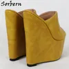 Sorbern Yellow Waved Style Damen-Hausschuhe, offene Zehen, Slip-on-Sandale, Sommerschuhe, Keile, Plattform, Unisex, Rutschen, Outdoor, individuell