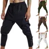 Mannen Retro Middeleeuwse Kostuum Lace-Up Bandage Broek LARP Capris Broek Vintage Katoenen Joggers Voor Mannen Sneldrogende Casual 3XL