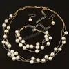 Imitation pärlor smycken set dubbel lager kvinnor örhängen halsband armband bröllop