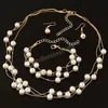 Imitation Pearls Jewelry Set Double Layer Women Earrings Necklace Bracelet Wedding