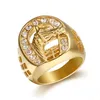 Anillos de racimo Anillo de cabeza de caballo con circón Joyería de moda masculina Promoción de alta calidad Hombres Color dorado Hip Hop 316L Acero inoxidable1