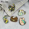 Pinnen broches katten en visglazuur Pin aangepaste fles fishtank hamburger badge voor tas rapel buckle sieraden cadeau kinderen vrienden1307616106148