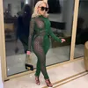 Plus size 2X Women sexy night club wearing sheer Jumpsuits trendy solid color long sleeve overalls sexy skinny bodysuits leggings 4197