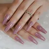 Unghie finte Lucido PaleVioletRed Coffin Nail Soild Color Salon Punte lunghe lisce DIY Daily Ballerina Prud22