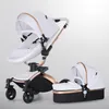 Strollers# High Quality Baby Stoller 3 In 1 Pram Landscape Fold PU Leather Kinderwagen Carriage Car Born Pushchair