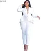 Kadınlar Kış Kadın eşofman Tam Kollu Ruffles Blazers Pantolon Takım Elbise İki Adet Set Office Lady iş üniforma GL610 201.028 giymek