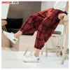 Sinicism Store Été Lâche Sarouel Hommes Coton Lin Plaid Fitness Hommes Pantalon Respirant 5XL Style Chinois Pantalon Homme 201114