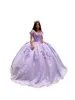 Lilac Sparkly تول 2022 فساتين quinceanera 3d الزهور الكريستال قبالة أكتاف قصيرة الأكمام مشد الظهر الرسمي حفلة موسيقية الحلو 16 اللباس