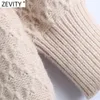 Zevity New Women Vintage Embroidery Turn Down Kollar Casuare Short Shiette Sweater Ladies Puff Sleeve Chic Pullovers Tops S519 210203