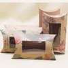17.5x10x3.7cm Organza Pouch Boxes DIY flower Kraft Paper Window Pillow Box With Window For Necklace Display Gift Clear PVC Pillow Box