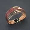 Contrast color multi layer wrap leather bracelet gold magnetic buckle women bracelets bangle cuff fashion jewelry will and sandy new