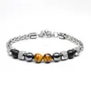 Stainless steel tiger eye beaded bracelets strand natural stone bracelet for men hip hop fashion jewelry will and sandy