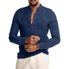 Herrenmode Baumwolle Leinen Hemd mit Knopfleiste vorne Langarm Sommer Pullover Henley Shirts G1222