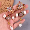 Baumeln Kronleuchter Vintage Lange Multi Farbe Aussage Strass Große Ohrringe Für Frauen 2021 Trendy Perle Kristall Mode Schmuck Geschenke