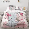 3D desenhos animados conjunto de cama para crianças / bebê / criança / menino / menina, rosa elefante duvet conjunto conjunto personalizado / europa / rainha, colcha / cobertor conjunto y200111