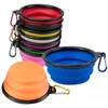 Tigelas de dobramento de silicone animais de estimação cão gato alimentando tigela portátil de viagens colapsible chaveiro pet alimento placa kk0049hy