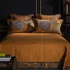 Conjunto de cama de luxo conjunto rainha king size tamanho dourado cetim cetim canteiro de algodão conjunto doona decorno capa camada conjunto conjunto juego de cama linge de lit 201120