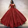 Bling bling sequins quinceanera klänningar boll klänning röd 2021 Ny söt 16 klänningar klänningar födelsedagsfest plus plus storlek Vestidos de 15