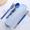 Ensemble de dîner portable avec boîte en acier inoxydable baguettes cuillère fourchette couverts de voyage enfants pour l'école pique-nique en plein air 211229