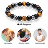 8mm 10mm Perlen Magnetische Hämatit Schwarz Obsidian Charm Armbänder Männer Tiger Auge Stein Holz Perle Paar Armband für frauen Gesundheit