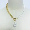 women natural baroque pearl pendant necklace freshwater pearl punk gold color chain asymmetric design fashion long jewelry 0927243f