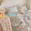 Bedding Sets 3 / 4 Piece Set Of Cotton Large Double Bed Lattice Sheet Gentle Lovely Girl Room Decoration Quilt Cover Fitted