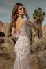 2021 Modern Wedding Dresses V Neck Long Sleeves Lace Appliques Mermaid Bridal Gowns Custom Made Sexy Backless Sweep Train Wedding Dress