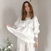 가을 겨울 섹시한 잠옷 긴 잠옷 란제리 화이트 코튼 잠옷 여성 캐주얼 나이트웨어 핫 피비 성인 Loungewear Pjima Y200708