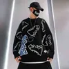 Tedsn Oversize Cardigan Dinosaur män Stickad tröja Streetwear Loose Male Women Top Coat Doodle Hip Hop Mönster Vinter 211221