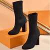 Vendita calda-Autunno inverno Stivale tacco alto Stivali elastici lavorati a maglia lettera Tacchi spessi scarpe donna sexy calzini moda stivali signora Tacchi alti Grandi