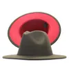 Chapeau Fedoras classique en feutre de laine bicolore pour hommes et femmes, casquette de Jazz à large bord, chapeau plat de Derby d'église par Fedex253S