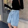 Casual Sommer Jeans Shorts Vintage Hohe Taille Blau Breites Bein Weibliche Jean Shorts plus größe frauen Denim Shorts Femme 9001 50 T200701