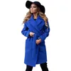 TAOVK Women's Jackets & Coats Medium-long Belt Wool & Blends Coat Turn-down Collar Solid Color Pockets Parka 201210