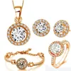 Mode 18K Gold Silber Überzogene Österreichische Kristall Hochzeit Schmuck Set Strass Halskette Ohrringe Ring für Frauen Großhandelspreis