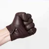 Highshine Ungefütterter Handgelenkknopf, ein ganzes Stück Schafsleder, Touchscreen-Winterhandschuhe für Herren, Schwarz und Braun, 2112237416958