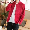 Zongke Solid Dragon Broderie Lin Veste Hommes Japonais Streetwear Hommes Veste Vestes d'hiver pour hommes Marque Manteau M-4XL 201123