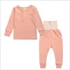 Kinderen pyjama set 2021 lente herfst en winter katoen kinderen pyjama's buik zorg set effen kleur thuis ondergoed jongens meisjes homewear