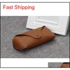 Wholesale Black Sun Glasses Case Retro Brown Leather Sunglasses Box Discount Cheap Fashion Eye Glasses Pouch Without Cleaning Cloth O0M04