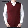 Coodrony Casual Argyle V-Neck kamizelka bez rękawów Men ubrania jesienne zima przylot kamizelka kaszmiru wełniana kamizelka 8174 201126