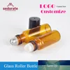 Sedorate 50 Stück/Lot Braunglas-Flasche für ätherische Öle, Mini-Glasfläschchen, 5 ml, Glas-Stahl-Rollerflasche, elektronische Zigarette, RYGR43