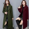 새로운 가을 겨울 여성 코트 플러스 크기의 패션 턴 다운 칼라 포켓 여성을위한 단단한 긴 모직 블렌드 코트 대형 겉옷 LJ201106