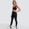 Fibbia posteriore da donna Tinta unita INS Tuta da yoga Fitness Palestra Allenamento sexy Corsa sportiva Set di leggings con top corto ad alto impatto