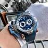 7 Style Herren-Eft-Hand-PVD-Stahl, weiße Innenseite, schwarzes Zifferblatt, japanischer Quarz-Chronograph, Herrenuhr, schwarzer Gummi, Stoppuhr, leuchtende Uhren 2020