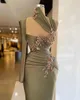 2022 neue formale elegante Ballkleider Single Langarm 3D Blumen Spitze Frauen Mantel lange Meerjungfrau Abend Pageant Party Kleider Plus Größe Arabisch Aso Ebi Robe De