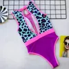 Sexy Leopard Drukuj siatki One Piece Swimwear Kobiety Push Up Suit Suit 2020 New New Neck Swimsuit Kobieta Deep V Beach Nosić 5211 T200708