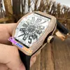 New 42mm Date Automatic Mens Watch Rose Gold Diamond Case Black Number White Dial Black Leather Rubber Watches Timezonewatch TWFM E195d1