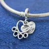 925 Sterling Silver Hearts Paw Print Dangle Charm Bead för European Pandora Style Smycken Charm Armband