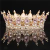 Coroa de cristal redonda diadema rainha cocar metal cores douradas tiaras e coroas baile concurso casamento acessórios de joias de cabelo w0104204a