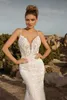 2021 Nuovi abiti da sposa con cinturini spaghetti in pizzo perline Applique Mermaid Abiti da sposa su misura per lo sweep aperta per lo sweep dre302d